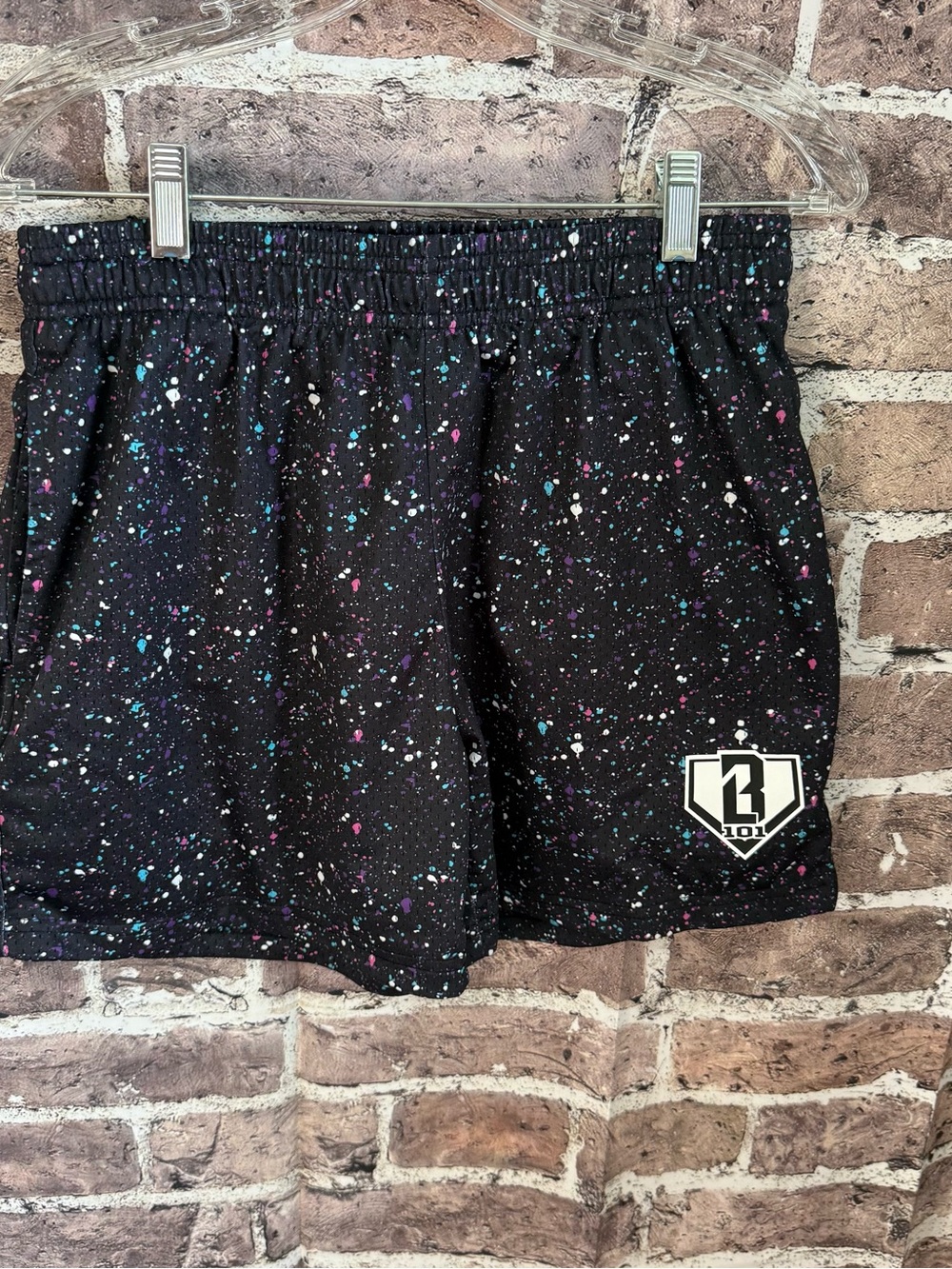BL101 Apparel Men’s Small Black Paint Splatter Athletic Basketball Shorts